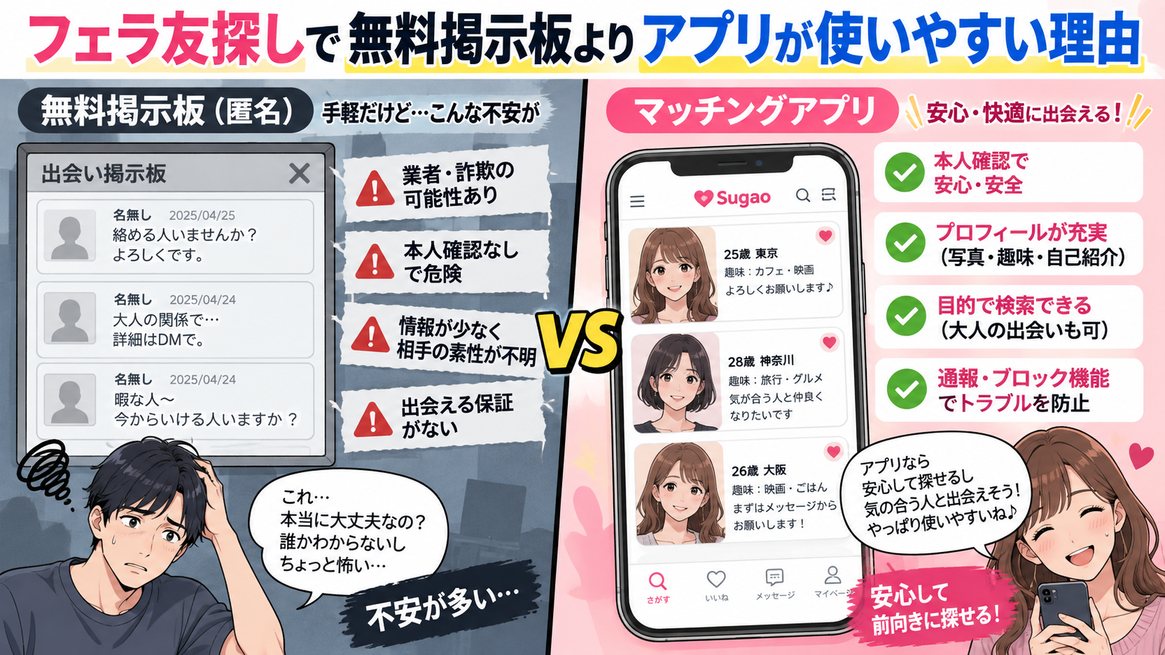 フェラ友探しで無料掲示板よりアプリが使いやすい理由画像
