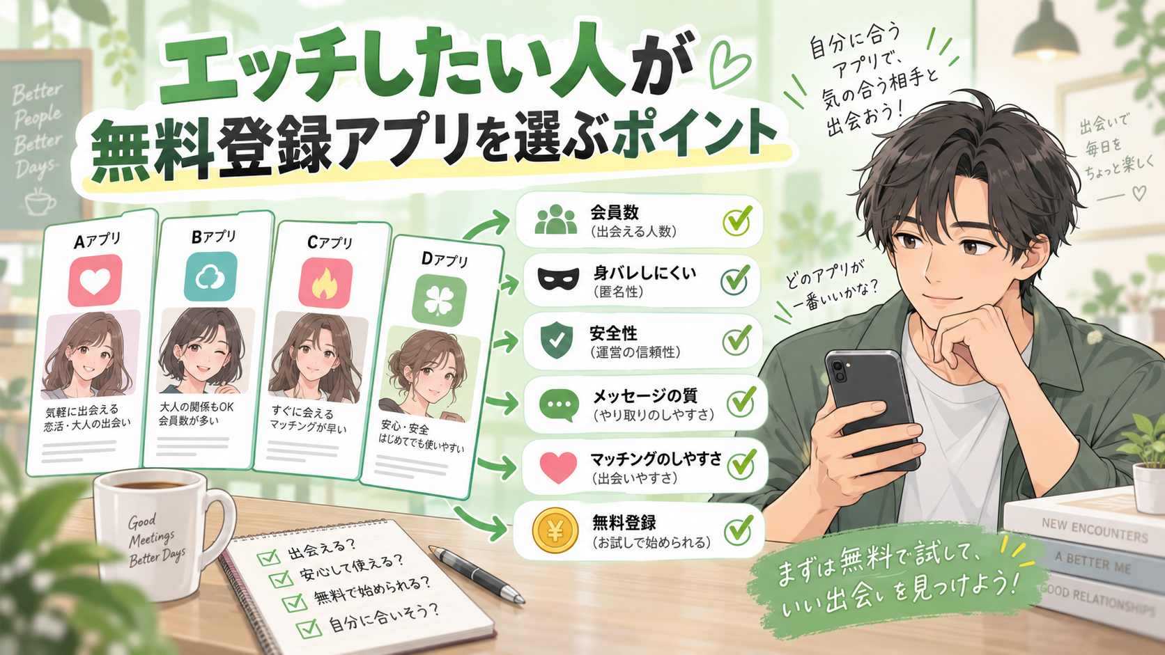 エッチしたい人が無料登録アプリを選ぶポイント