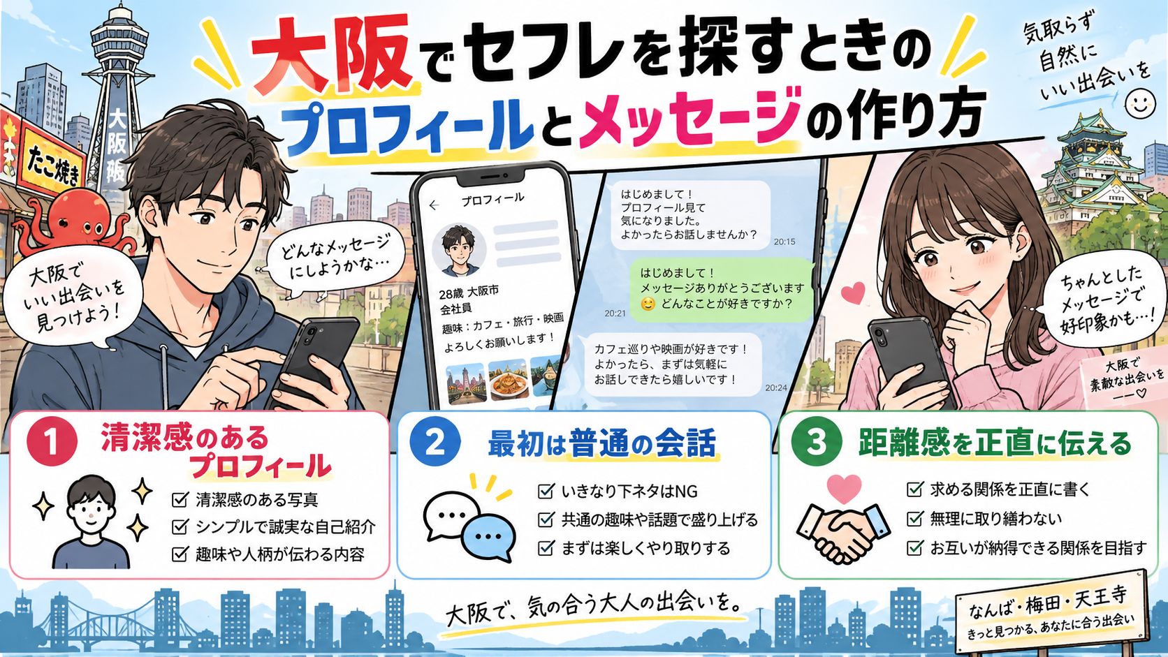 大阪でセフレを探すときのプロフィールとメッセージの作り方画像