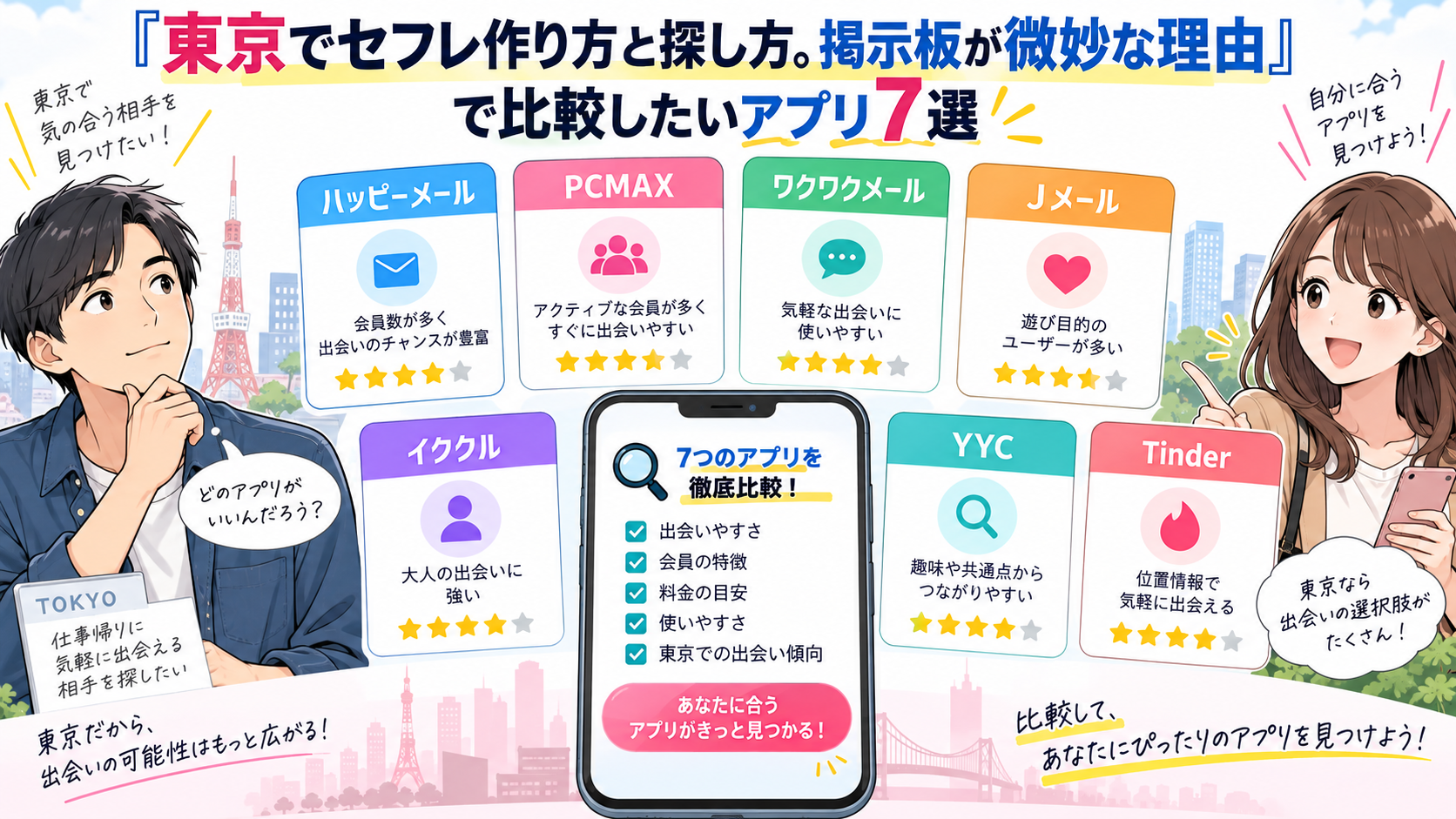 「東京でセフレ作り方と探し方。掲示板が微妙な理由」を比較するためのアプリ7選