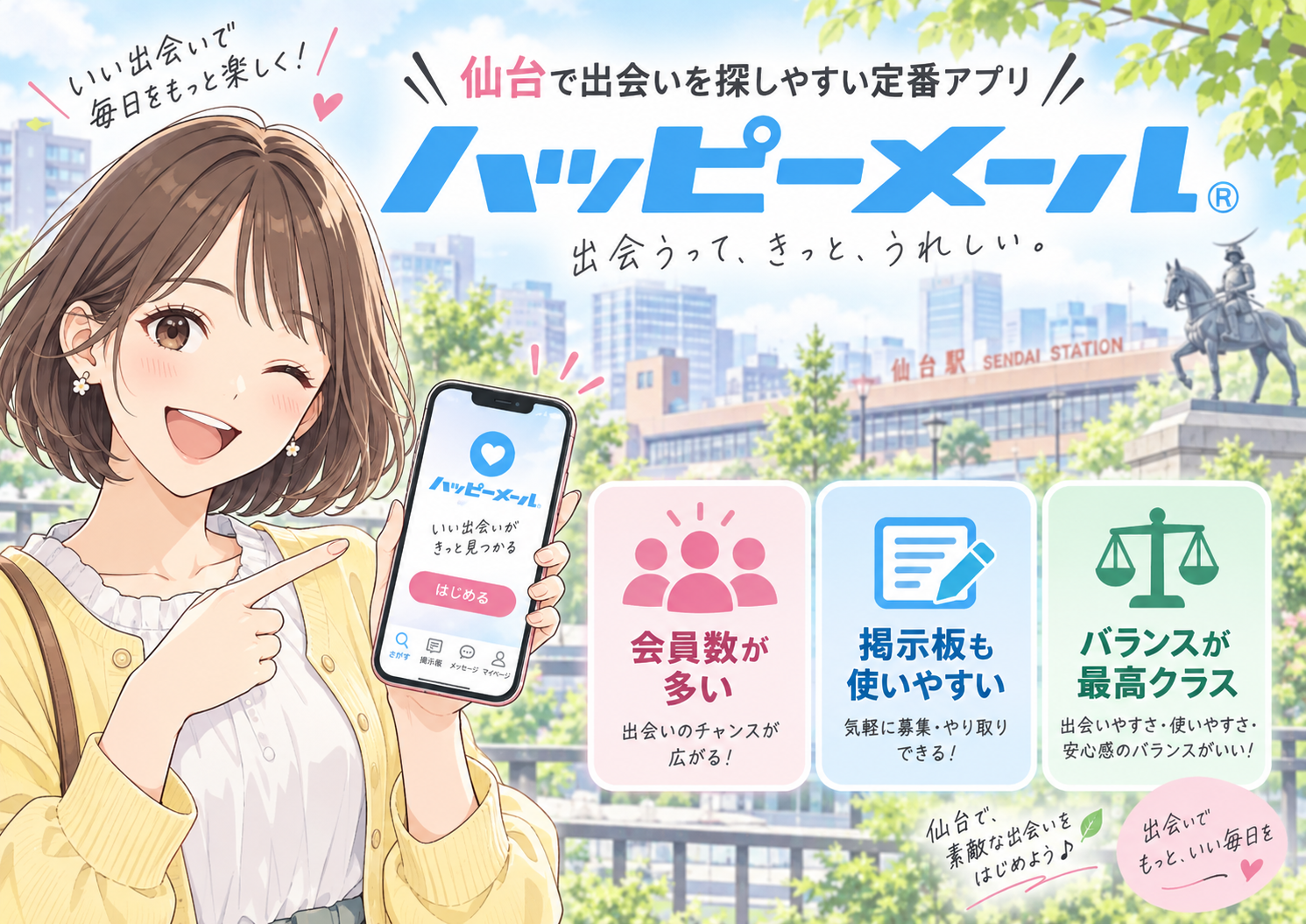 ハッピーメール（ハピメ）｜会員数と掲示板のバランスが最高クラス画像