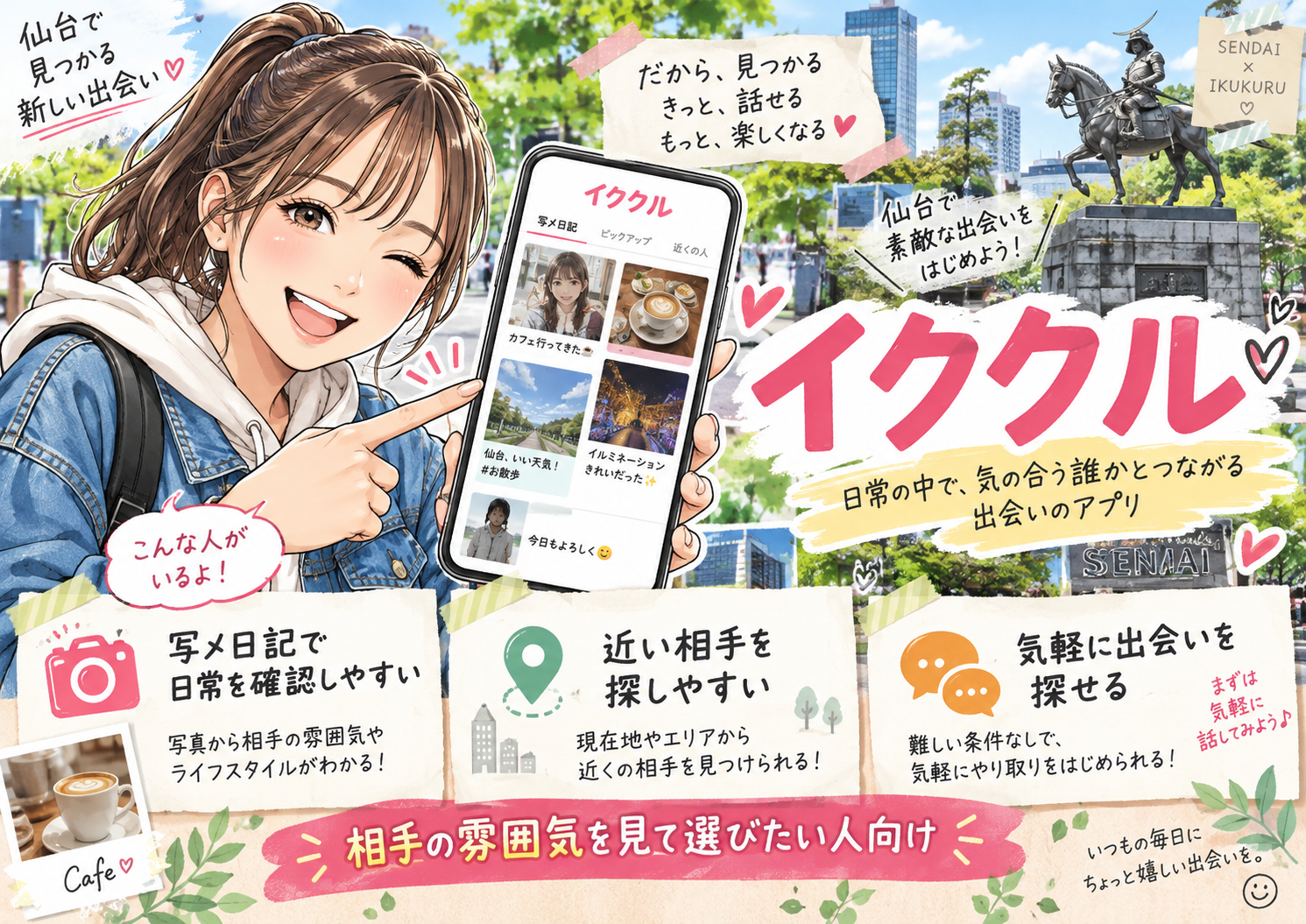 イククル｜写メ日記で相手の日常を確認しやすい