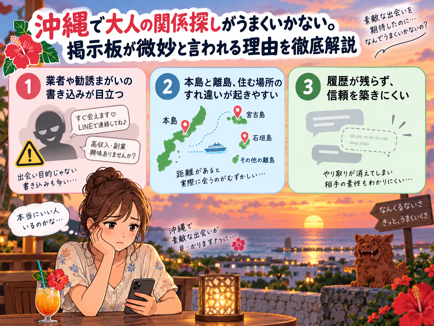 沖縄でセフレ探しがうまくいかない。掲示板が微妙と言われる理由を徹底解説画像
