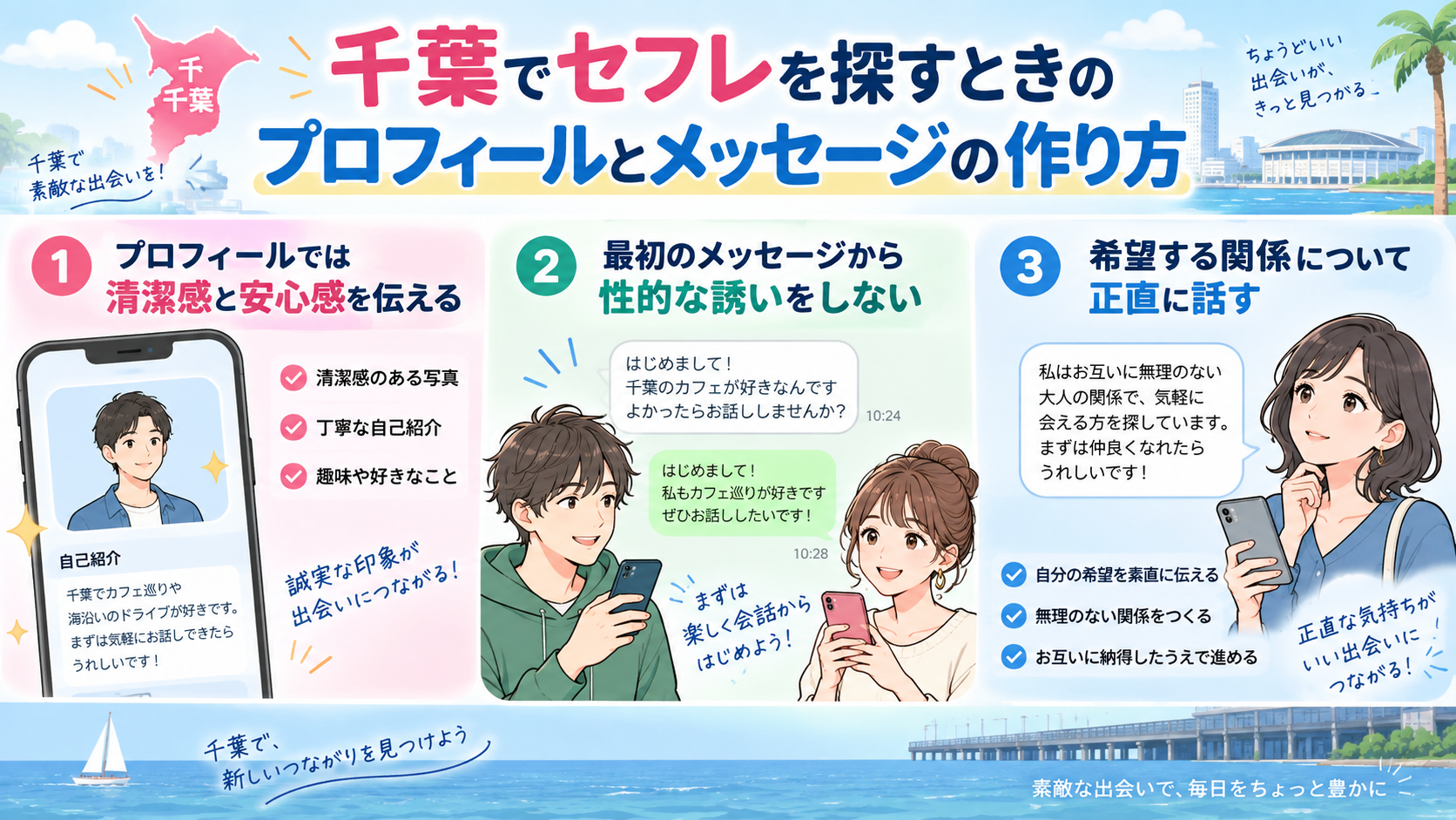 千葉でセフレを探すときのプロフィールとメッセージの作り方画像