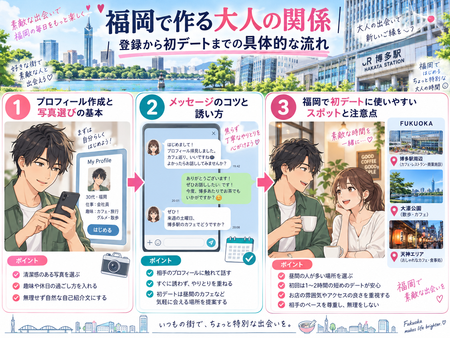 福岡のセフレの作り方｜登録から初デートまでの具体的な流れ画像