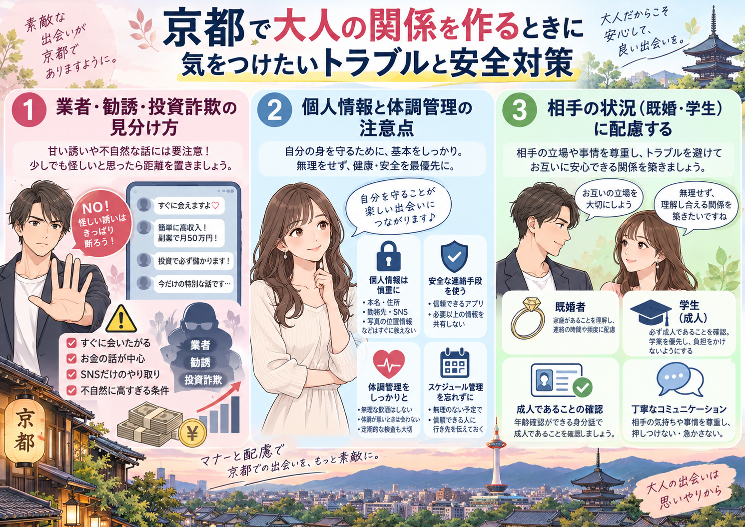京都でセフレを作るときに気をつけたいトラブルと安全対策画像