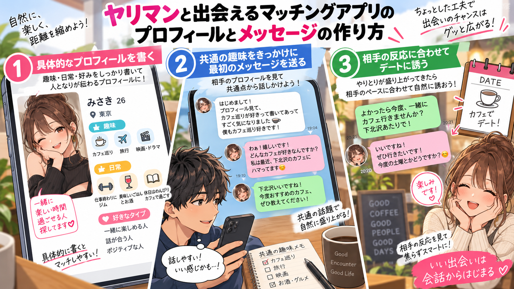 ヤリマンと出会えるマッチングアプリのプロフィールとメッセージの作り方画像