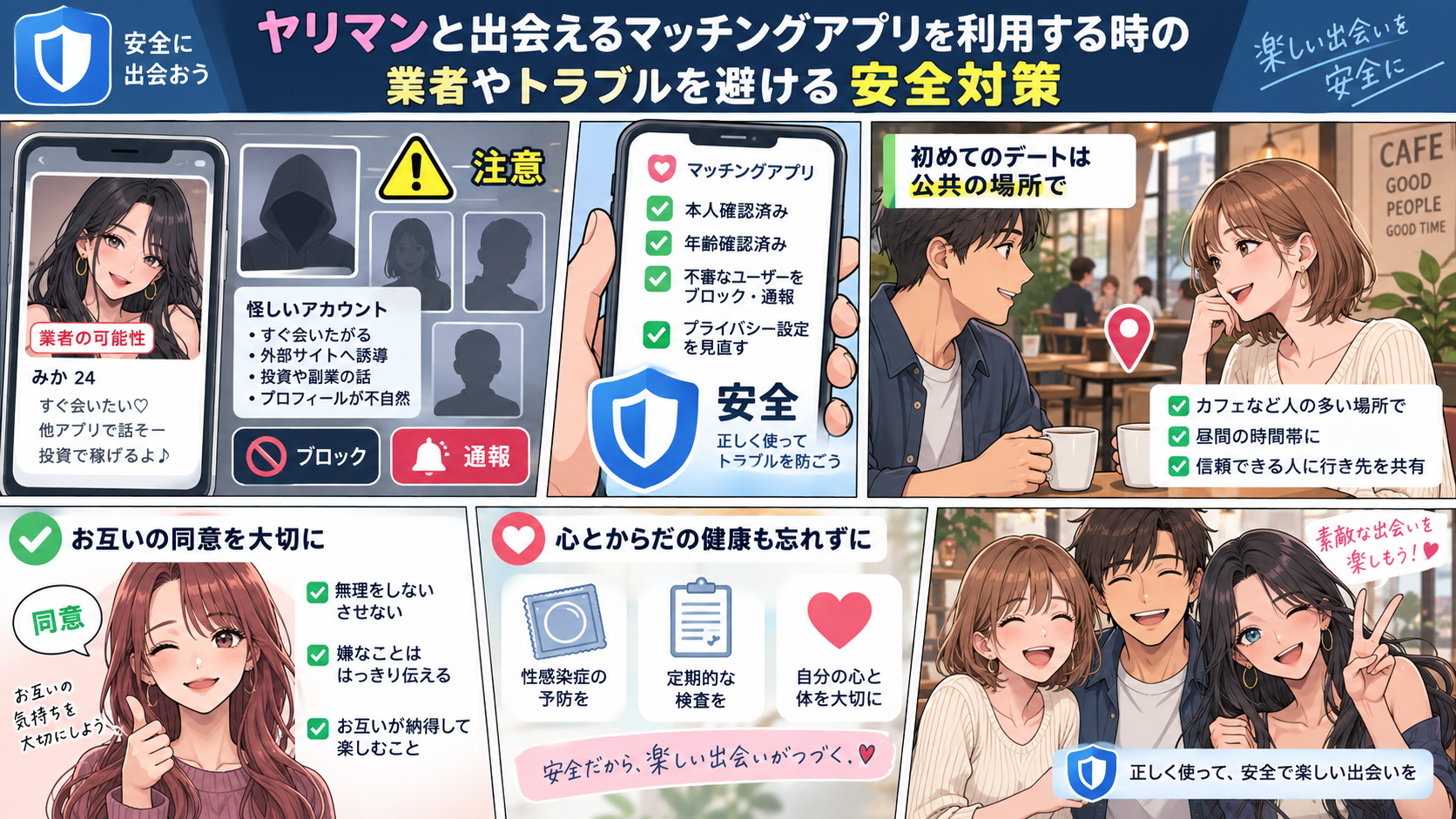 ヤリマンと出会えるマッチングアプリを利用する時、業者やトラブルを避ける安全対策画像